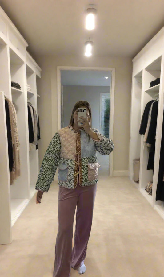 Patchwork Print Jacket with Wooden Buttons