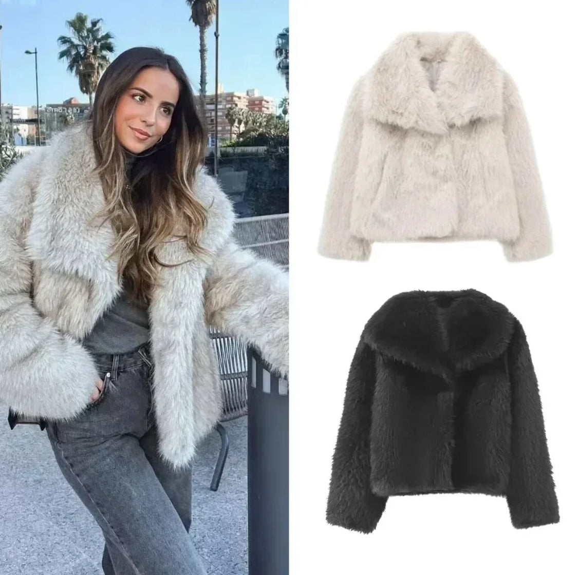 Faux Fur Long Hair Single Breasted Short Jacket