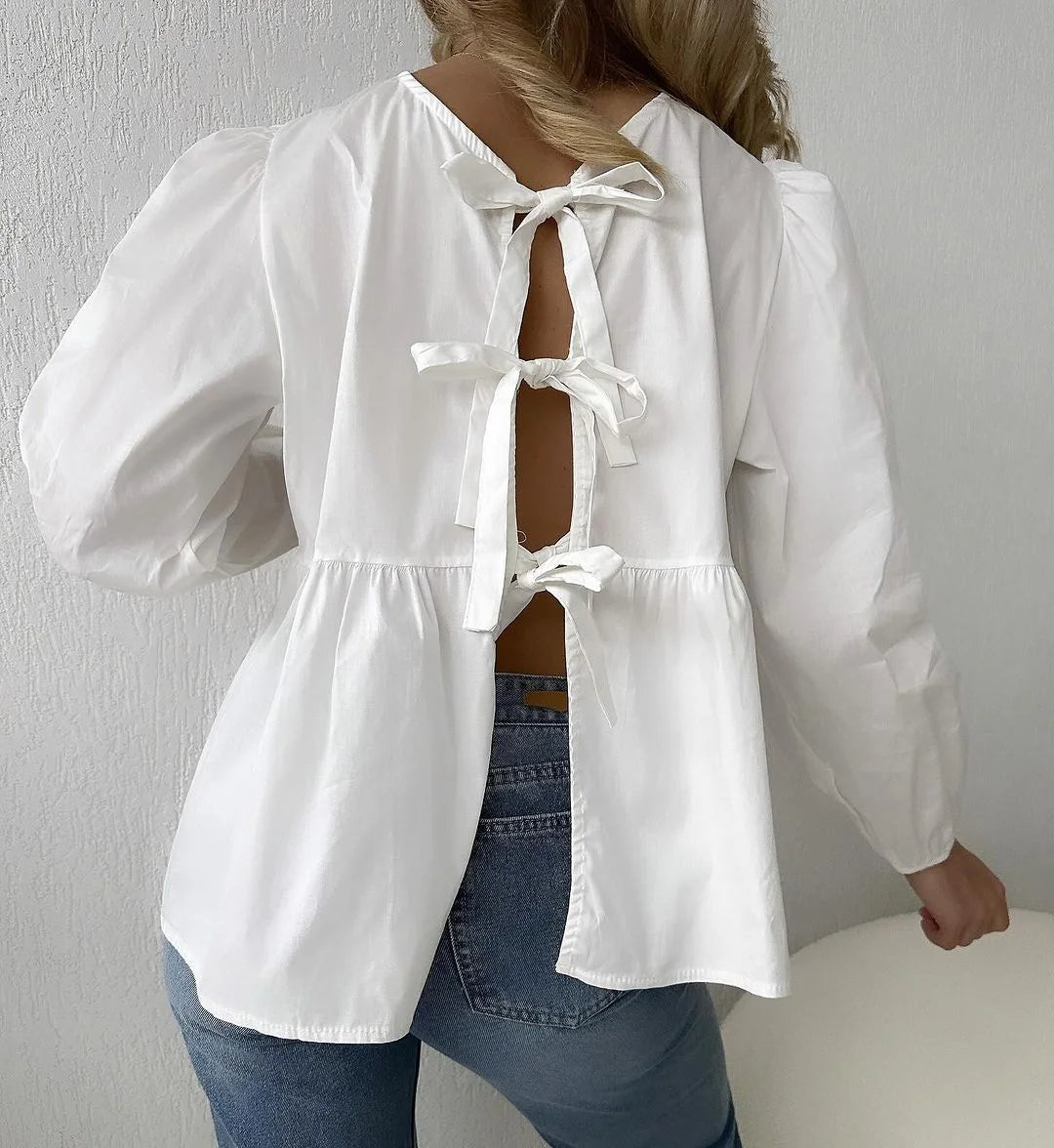 Puff Long Sleeves with Ties Blouse Shirt