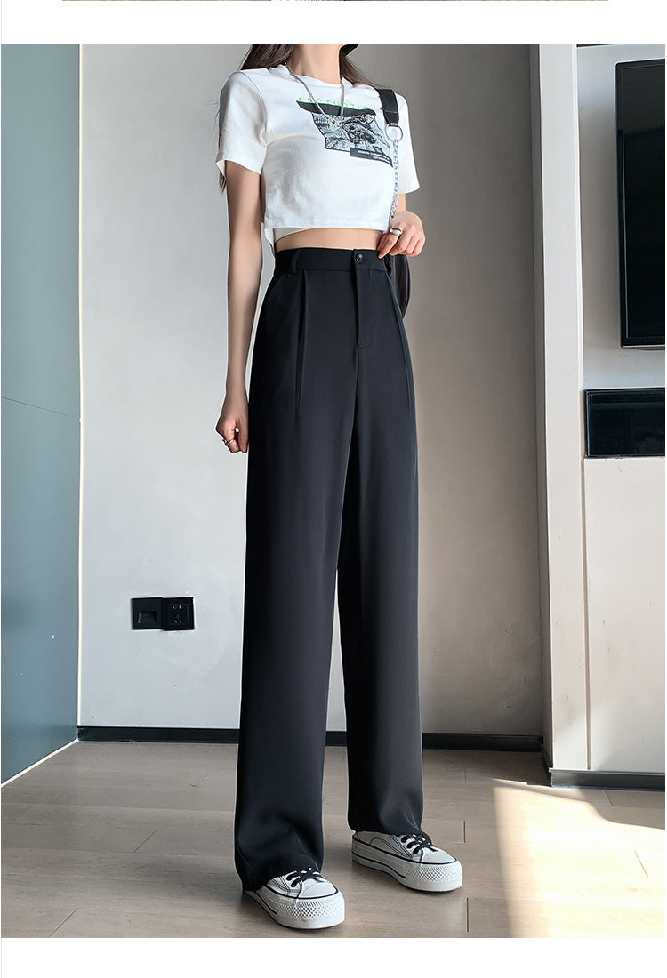 Tailored High Waist Wide Leg Pleated Trousers No Iron Two Lengths
