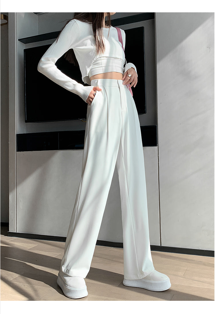 Tailored High Waist Wide Leg Pleated Trousers No Iron Two Lengths