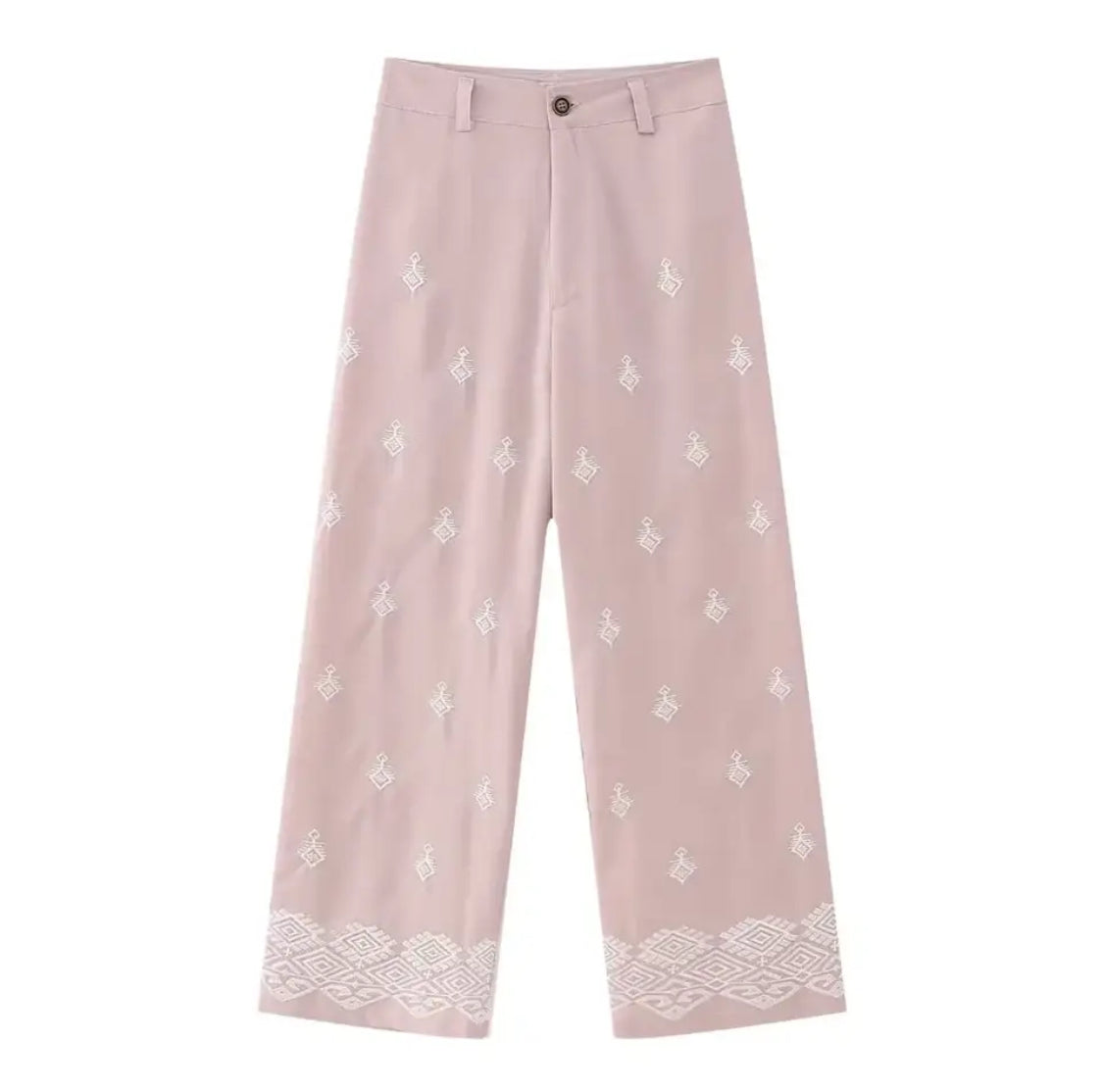 High Waist Wide Leg Embroidered Trousers