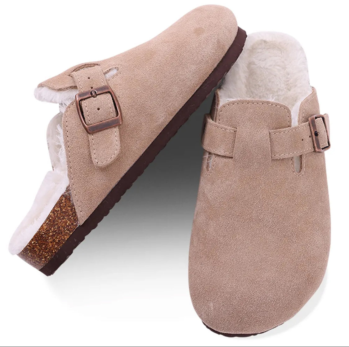 Faux Suede Slip On Clog Shoes with Fur