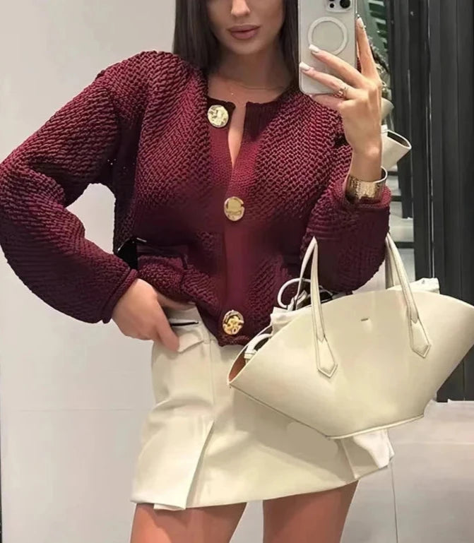 Burgundy chunky cardigan clearance