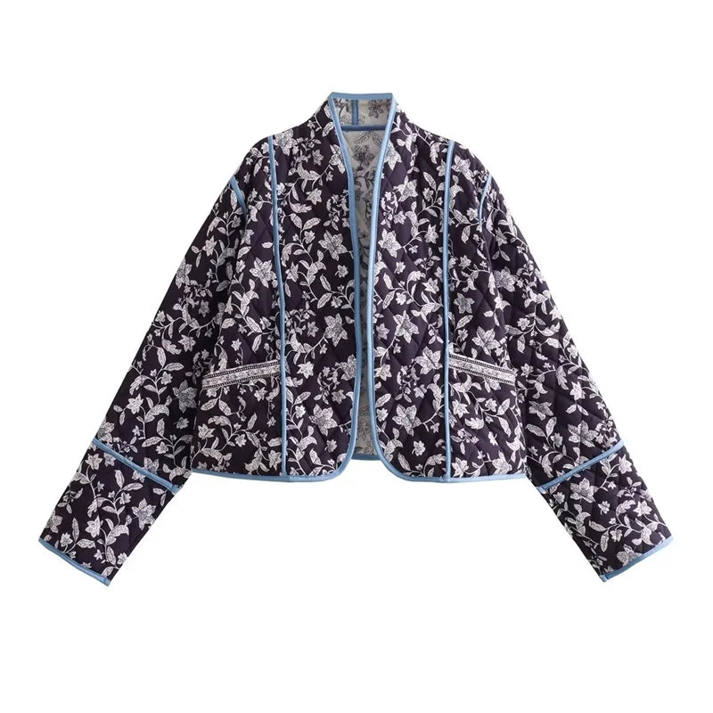 Blue Boho Reversible Paisley Cropped Jacket