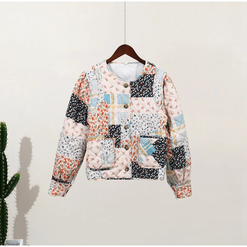 Quilted Patchwork Jacket With Cuffed Sleeves