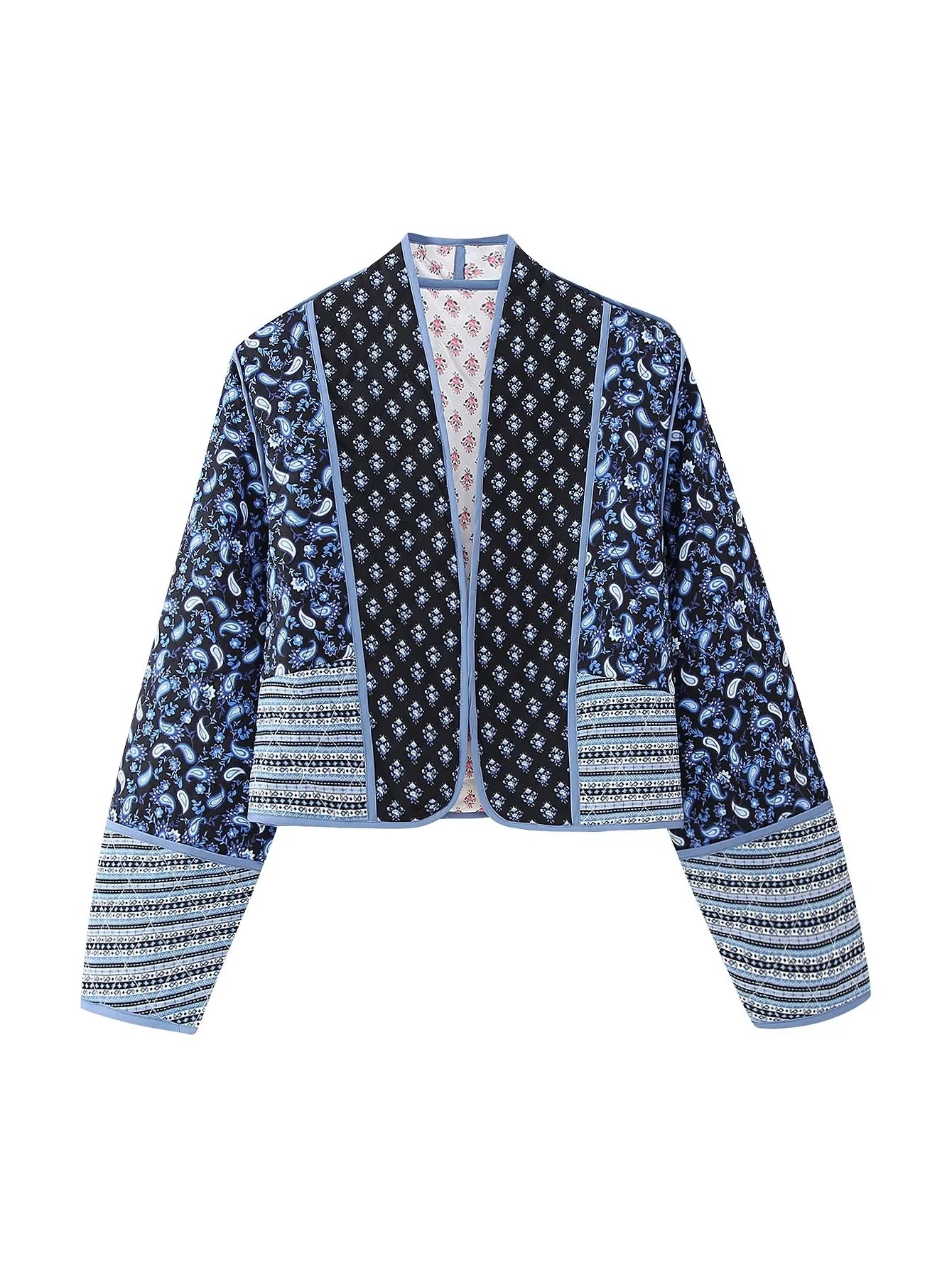 Reversible Quilted Patchwork Oversized Cropped Boho Jacket