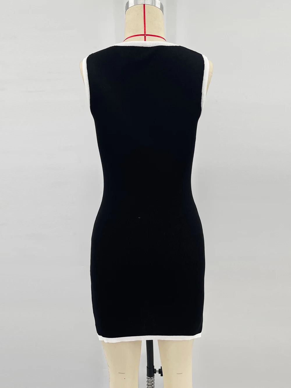 Knit Trimmed Black Old Money Style Mini Dress