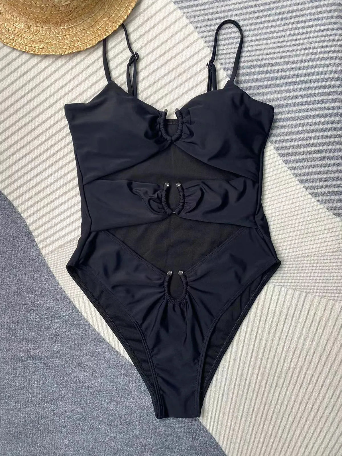 Metallic Loop Swimsuit Cutout Padded Bathing Suit