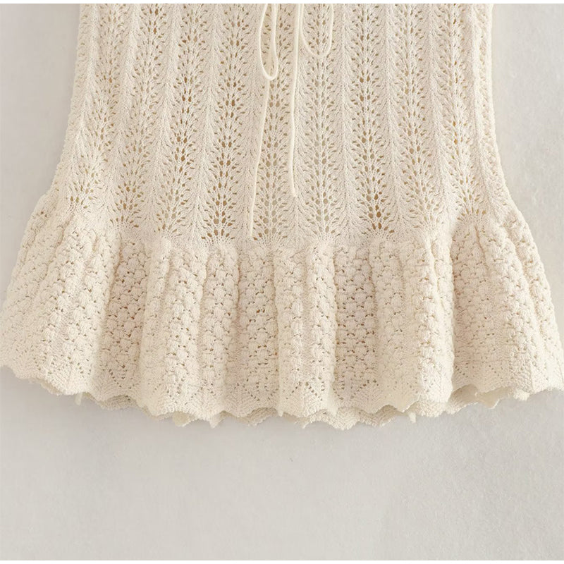 Hollow Out Knit Top and Skirt