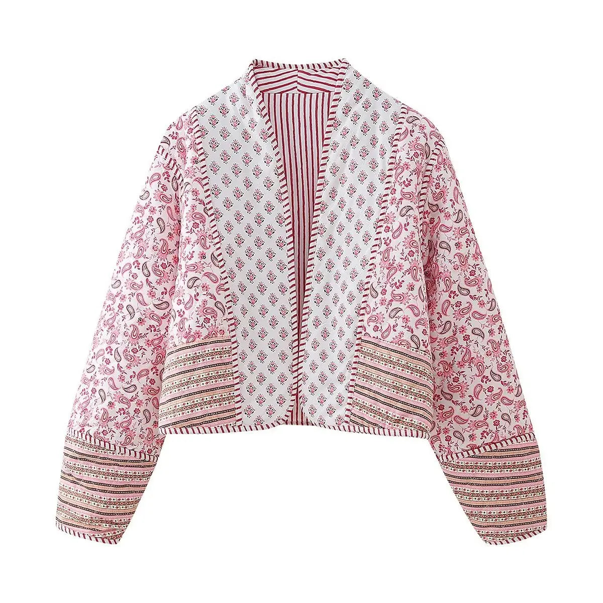 Pink Boho Reversible Paisley Cropped Jacket