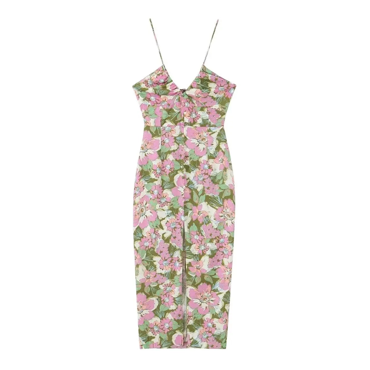Floral Printed Midi Dress with Gathering