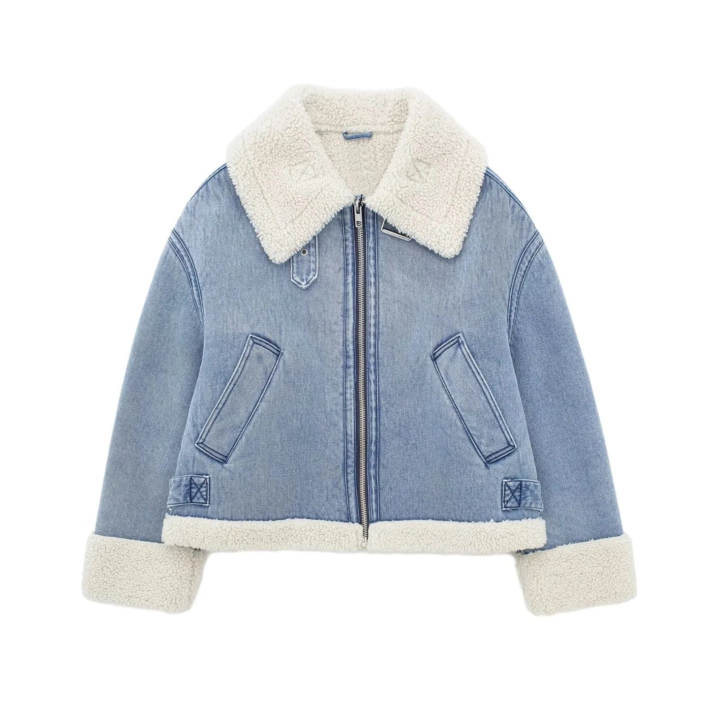 Denim Aviator Jacket with Faux Shearling