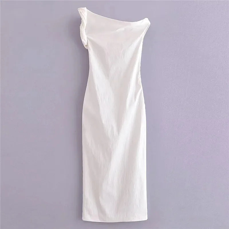 Twisted Asymmetric White Pencil Dress