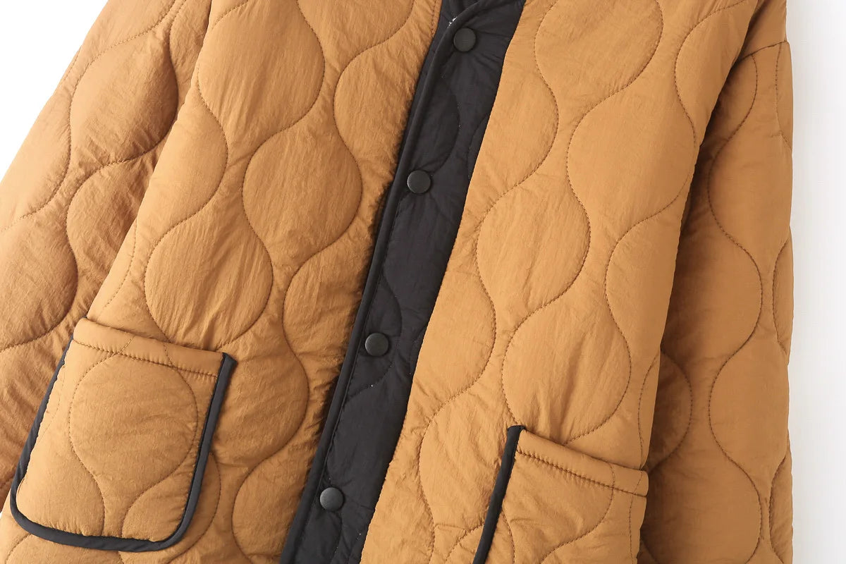 Contrast Trim Fleece Quilted Jacket