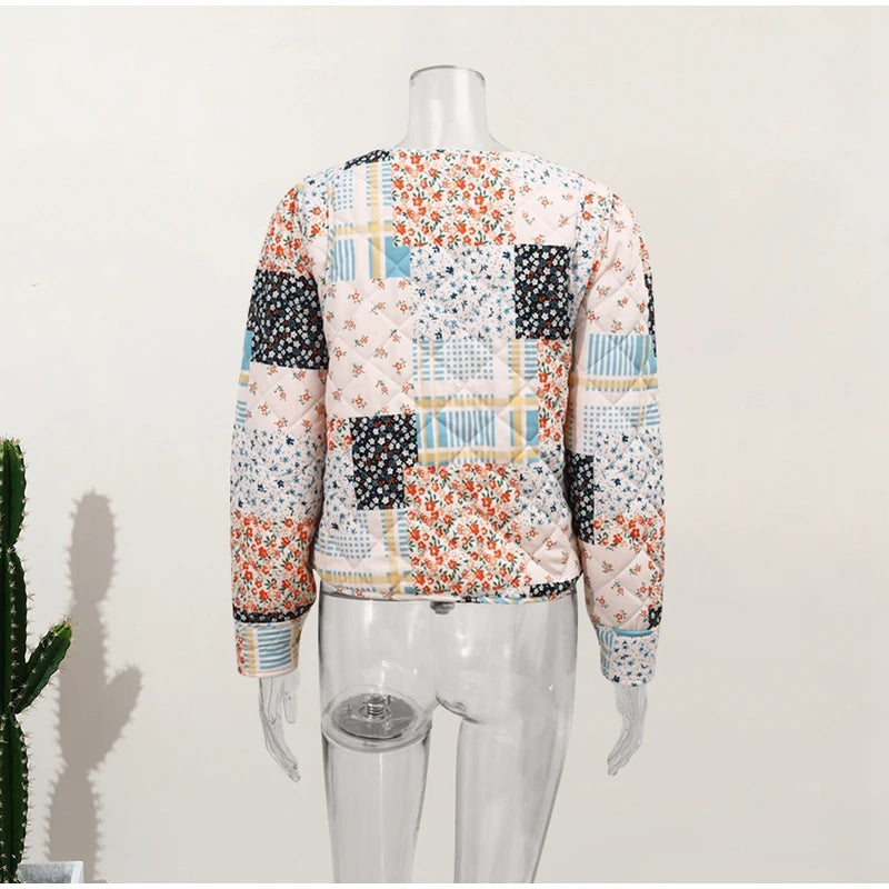 Quilted Patchwork Jacket With Cuffed Sleeves