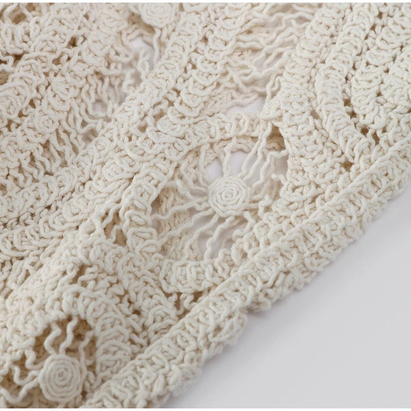 Crochet Hollow Out Asymmetrical Top & Skirt