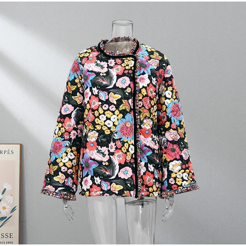 Floral Quilted Kimono Faux Shearling Jacket