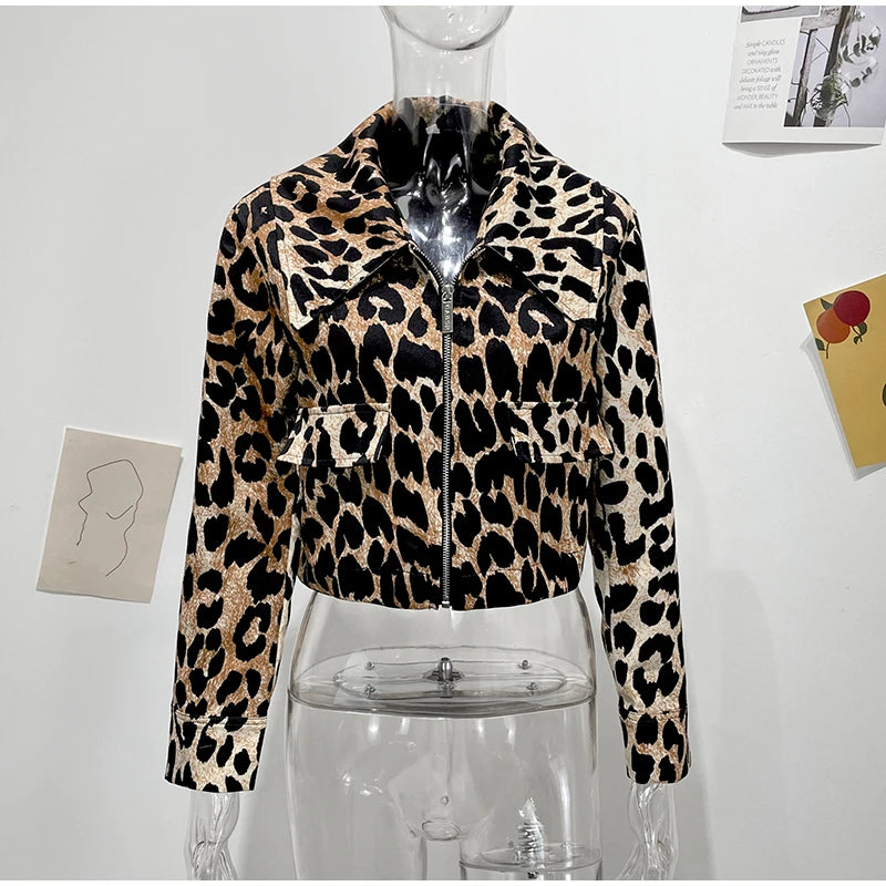 Leopard Print Cropped Jacket with Zip