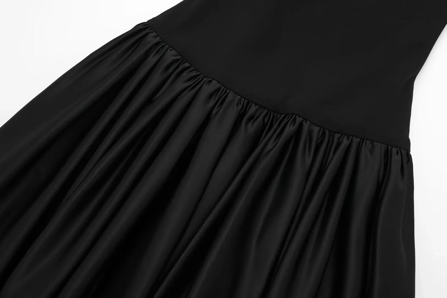 Jersey and Satin Drop Waist Black Vest Dress