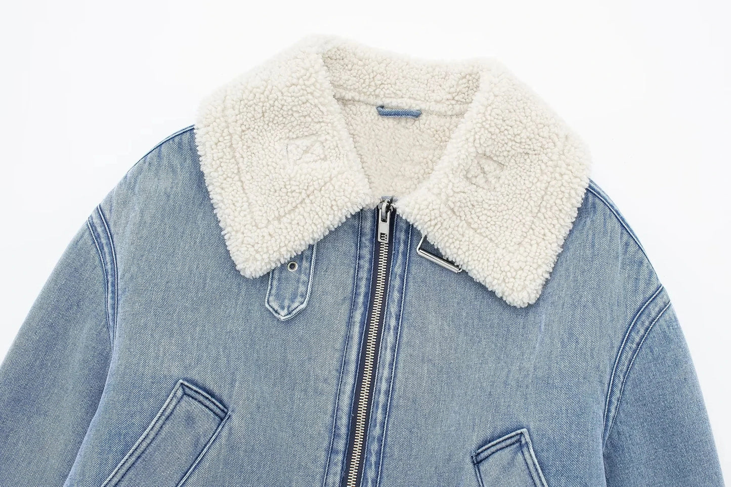 Denim Aviator Jacket with Faux Shearling