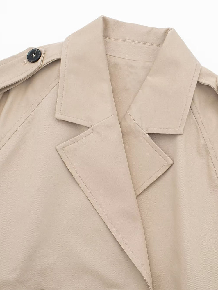 Khaki Cropped Trench Long Sleeves Frayed Detail Jacket