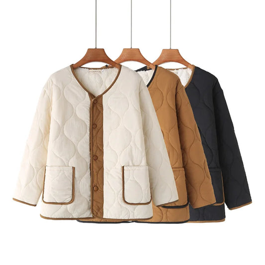 Contrast Trim Fleece Quilted Jacket