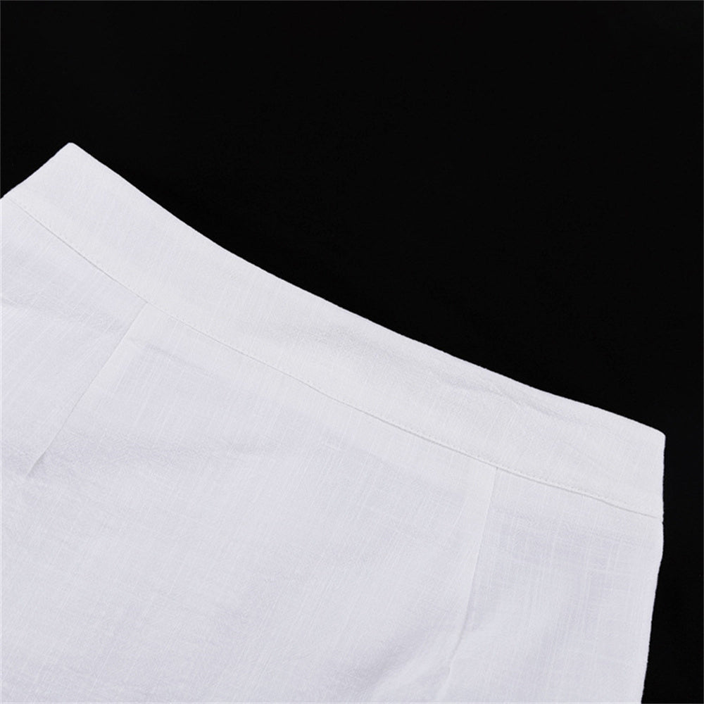 White Cotton Linen Waistcoat Long Skirt Two Piece Set Summer Office