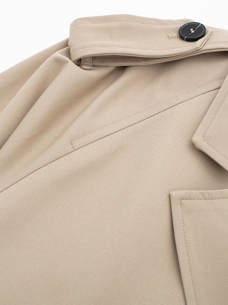 Khaki Cropped Trench Long Sleeves Frayed Detail Jacket