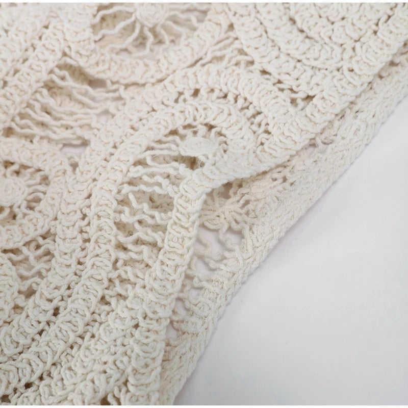 Crochet Hollow Out Asymmetrical Top & Skirt