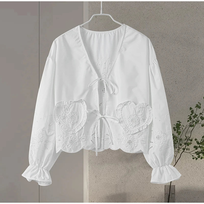 Hearts Embroidered White Blouse