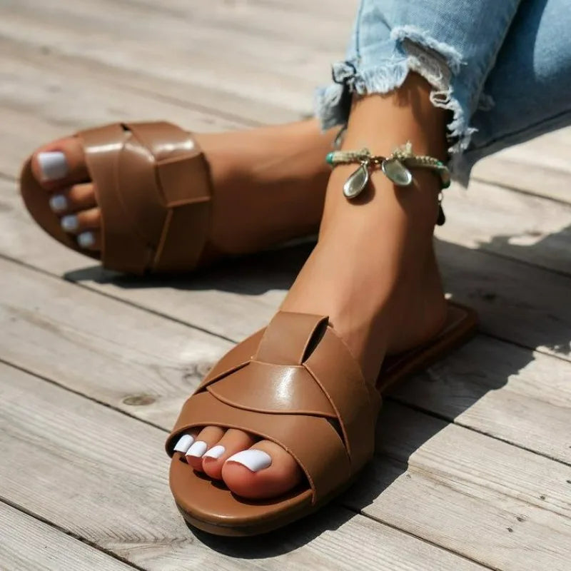 Faux Leather Flat Sandals