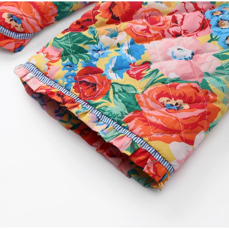 Roses Quilted Florals Patchwork Print Boho Jacket