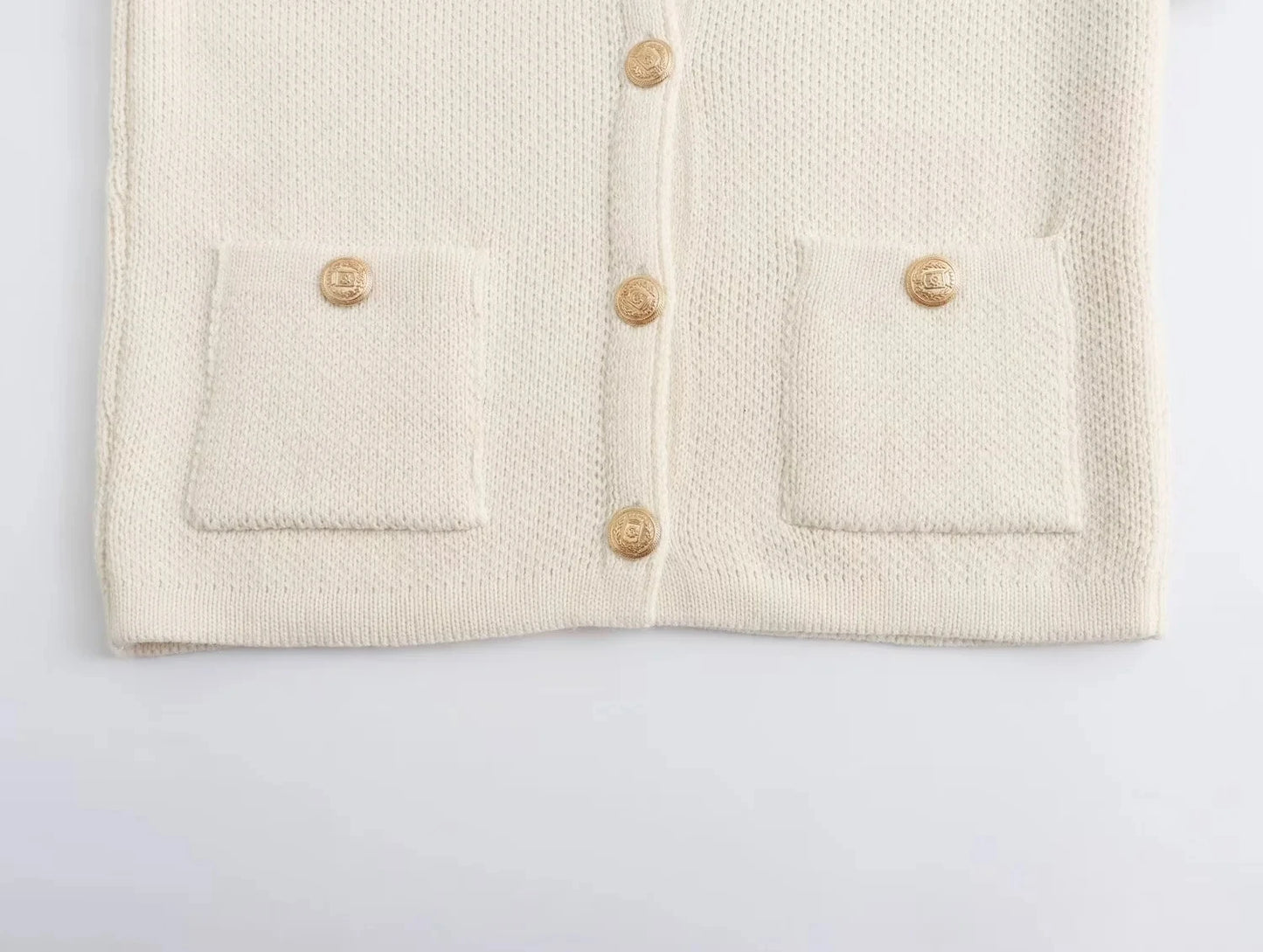 Knit Cardigan With Golden Buttons Black Or Beige