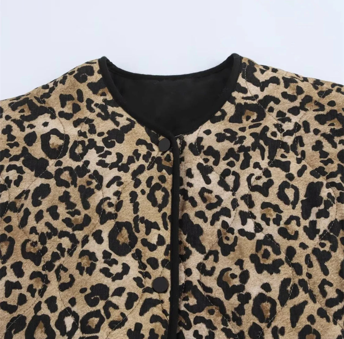 New Leopard Print Quilted Jacket with Trims