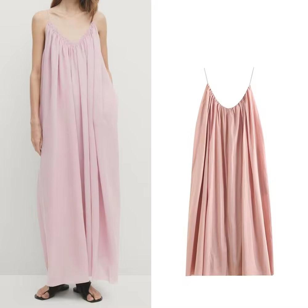 Pink Low Back Summer Beach Maxi Dress