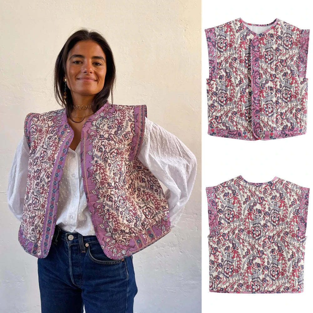 Pink Floral and Paisley Boxy 80's Fit Gilet Waistcoat