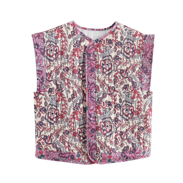 Pink Floral and Paisley Boxy 80's Fit Gilet Waistcoat