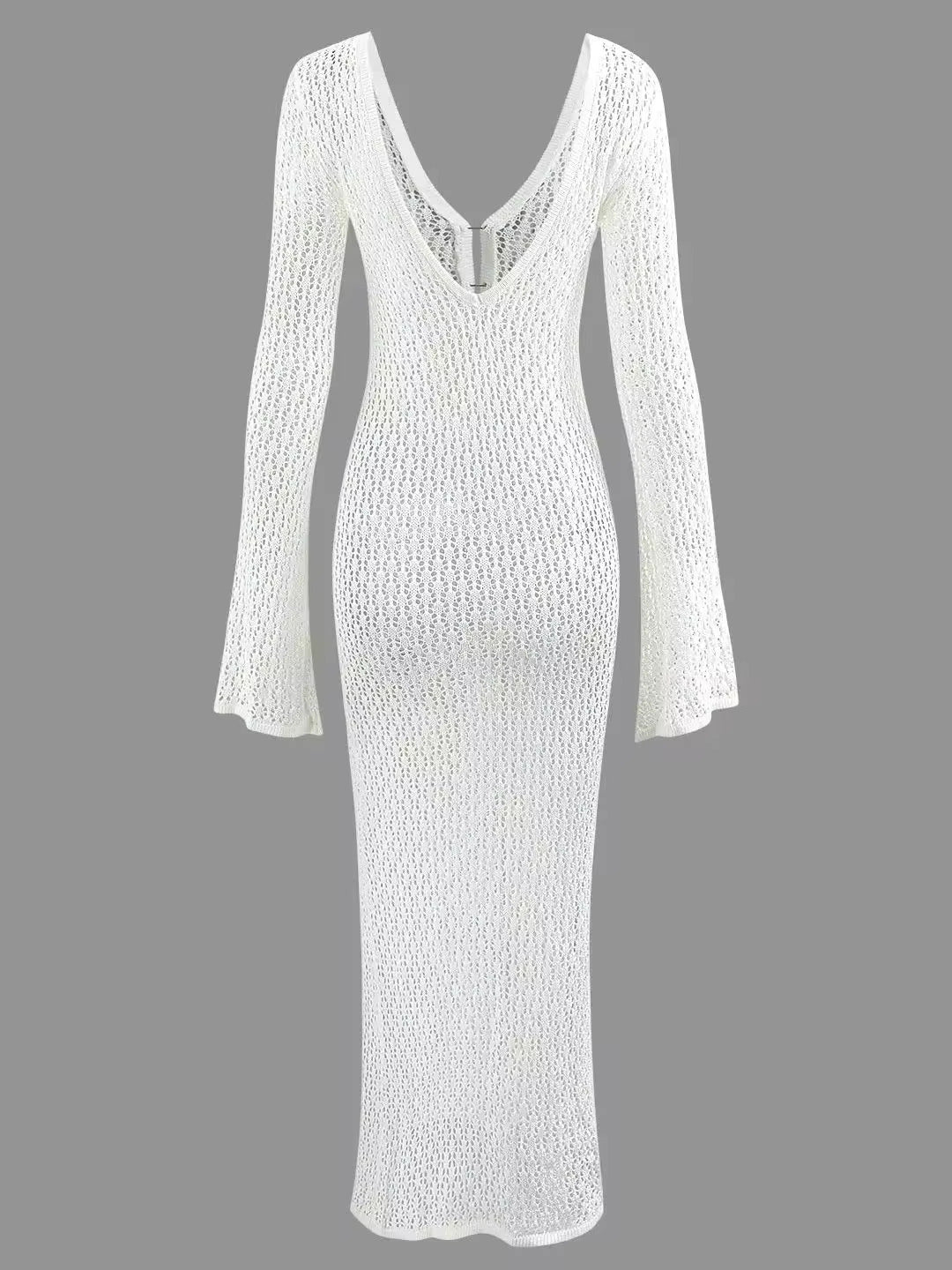 Long Sleeves Knit Beach Dress with Metal Hook Detail