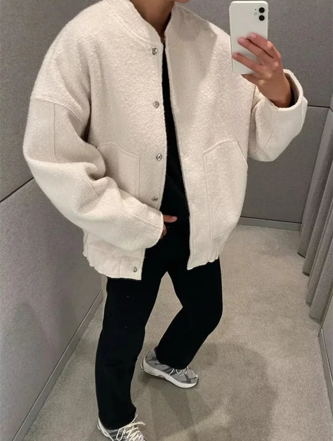 Textured Oversized Bomber Jacket