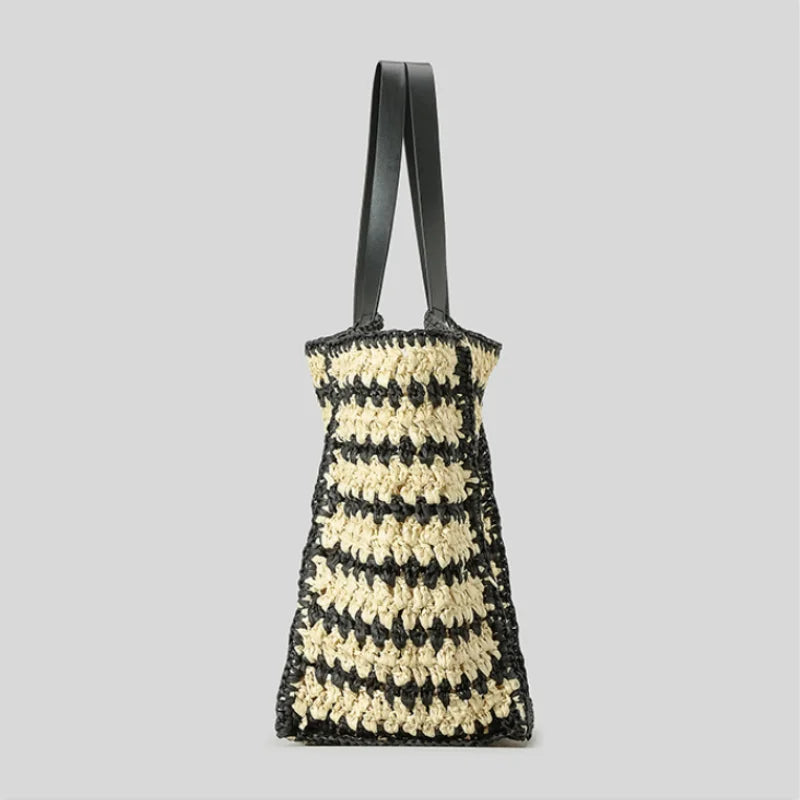 Raffia Straw Tote Bag with Stripes