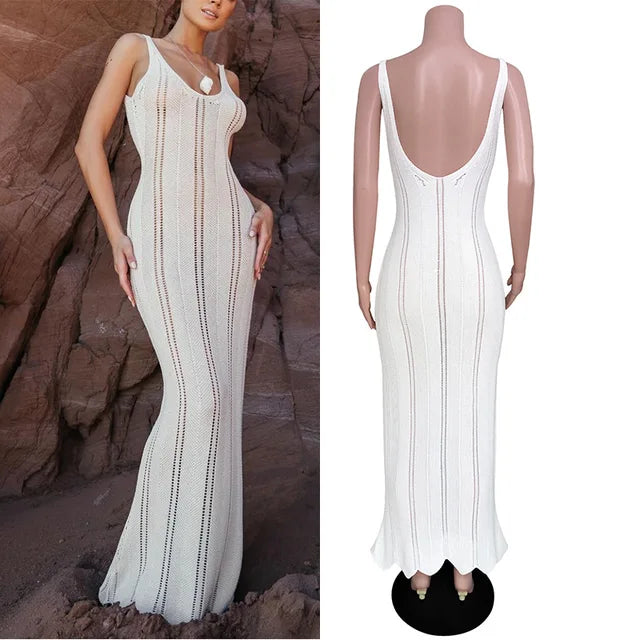 Knitted Low Back Sheer Dress