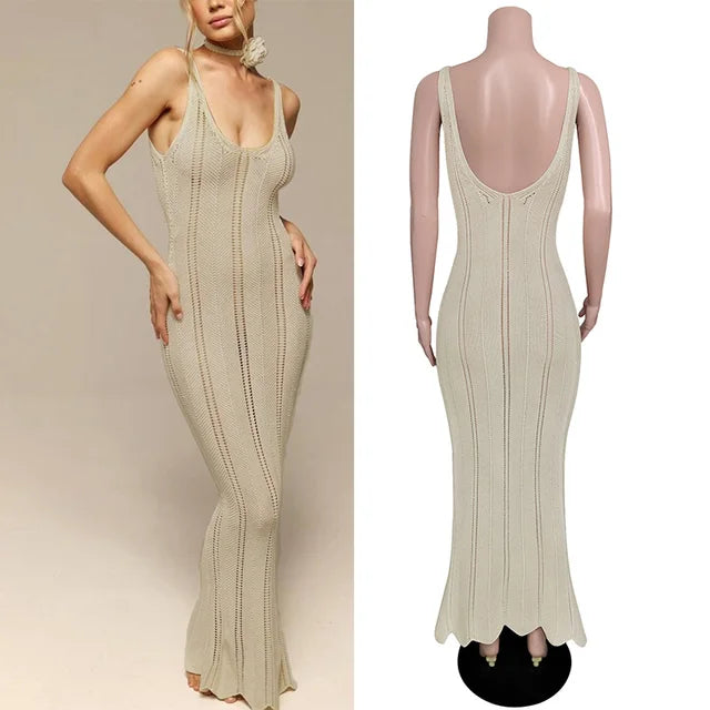 Knitted Low Back Sheer Dress