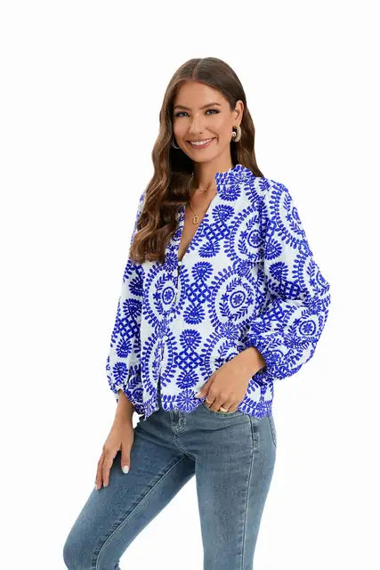 Embroidered Balloon Sleeves Blouse