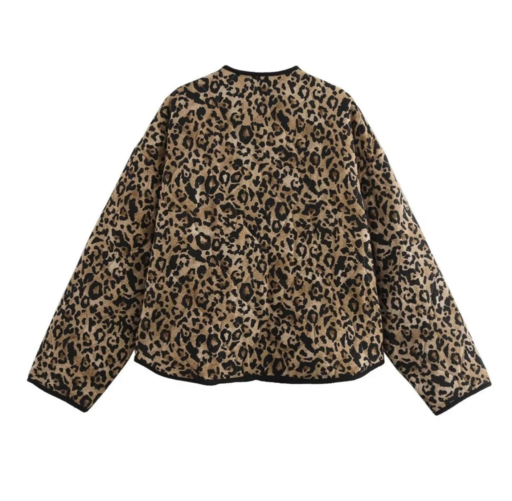 New Leopard Print Quilted Jacket with Trims