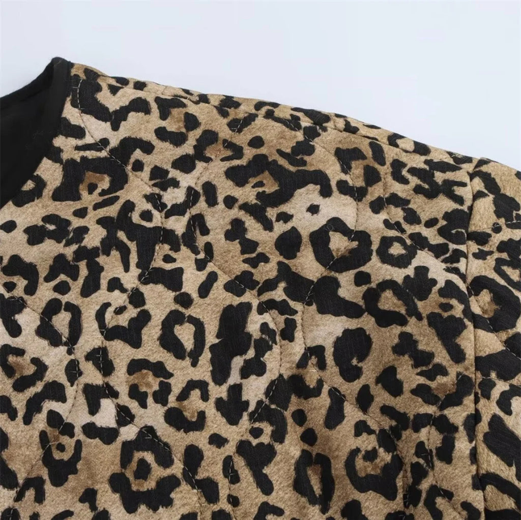 New Leopard Print Quilted Jacket with Trims