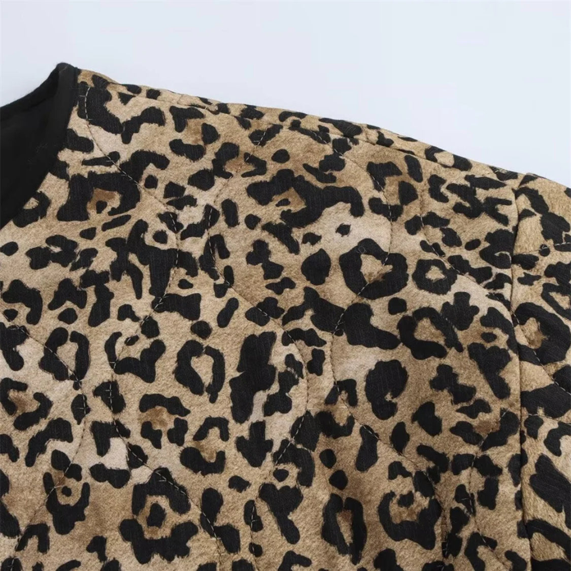 New Leopard Print Quilted Jacket with Trims
