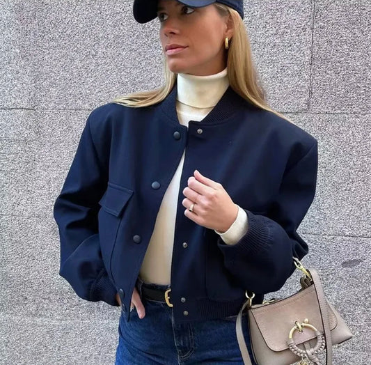 Oversized Bomber Cropped Shoulder Padded Jacket