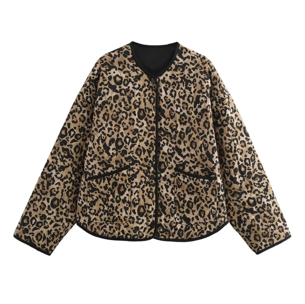 New Leopard Print Quilted Jacket with Trims