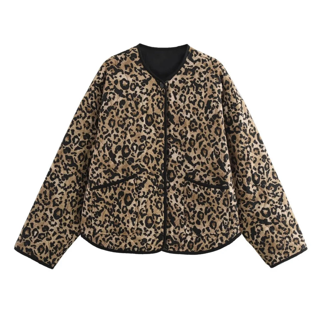 New Leopard Print Quilted Jacket with Trims